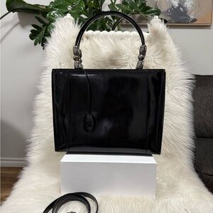 Authentic Christian Dior Black Patent Top-Handle Satchel 2 Way